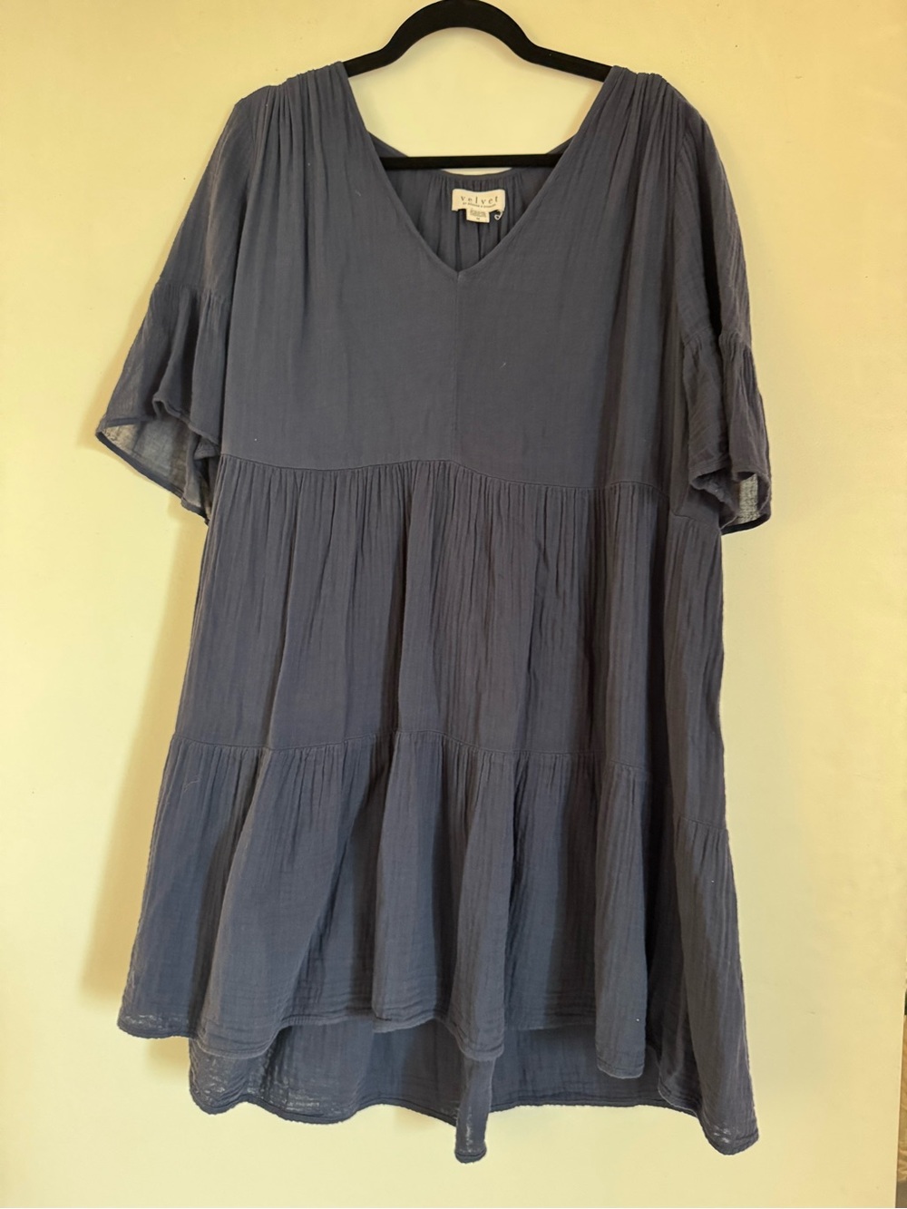 Velvet by Graham & Spencer Blue Tiered V-Neck Women's Dress